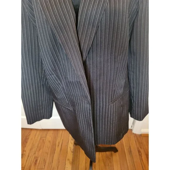 Vintage 90s Black/White Pinstriped Blazer Sag Harbor 14 Business Office Academia - Picture 4 of 8